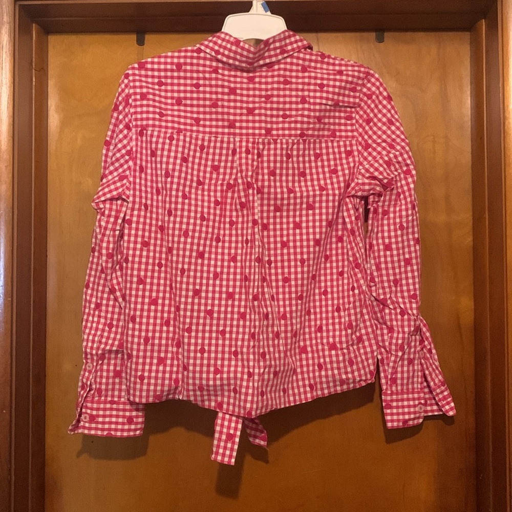 Tommy Hilfiger Size M Pink Gingham and Polka Dot Tie Up Top - Picture 5 of 5